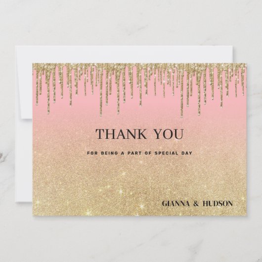 Luxe gouden glitter roze ombre druppels Dank U Kaart (Voorkant)