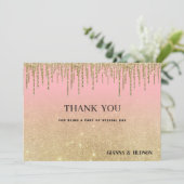 Luxe gouden glitter roze ombre druppels Dank U Kaart (Staand voorkant)