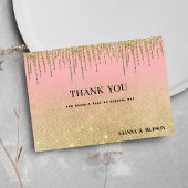 Luxe gouden glitter roze ombre druppels Dank U Kaart