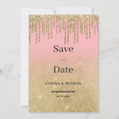 Luxe gouden glitter roze ombre druppels Save the D Kaart (Voorkant)