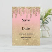 Luxe gouden glitter roze ombre druppels Save the D Kaart (Staand voorkant)