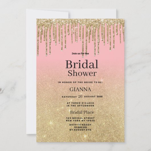 Luxe gouden glitter roze ombre druppels Vrijgezell Kaart (Voorkant)