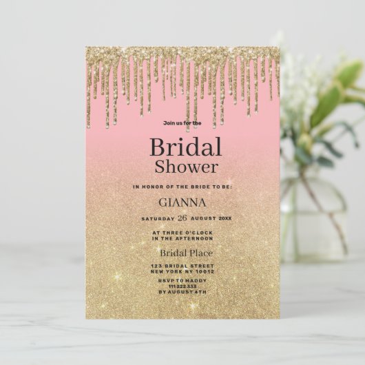 Luxe gouden glitter roze ombre druppels Vrijgezell Kaart (Staand voorkant)