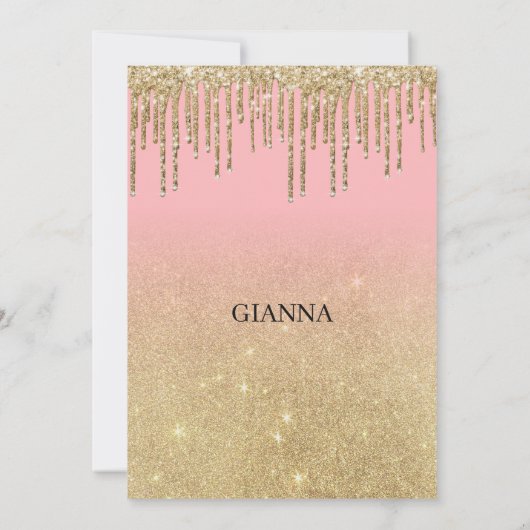 Luxe gouden glitter roze ombre druppels Vrijgezell Kaart (Achterkant)