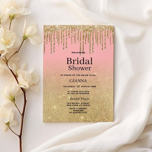 Luxe gouden glitter roze ombre druppels Vrijgezell Kaart