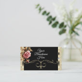 Luxe Gouden Glitter Roze Roos op Zwart Visitekaartje (Staand voorkant)