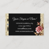 Luxe Gouden Glitter Roze Roos op Zwart Visitekaartje (Achterkant)