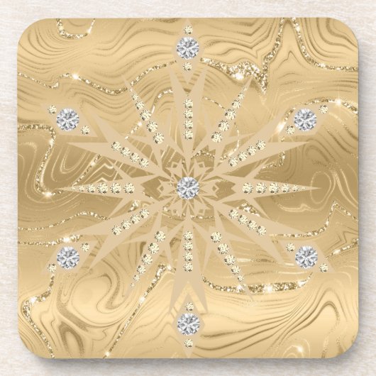 Luxe Gouden Glitter Sneeuwvlok Diamant Bier Onderzetter (Voorkant)