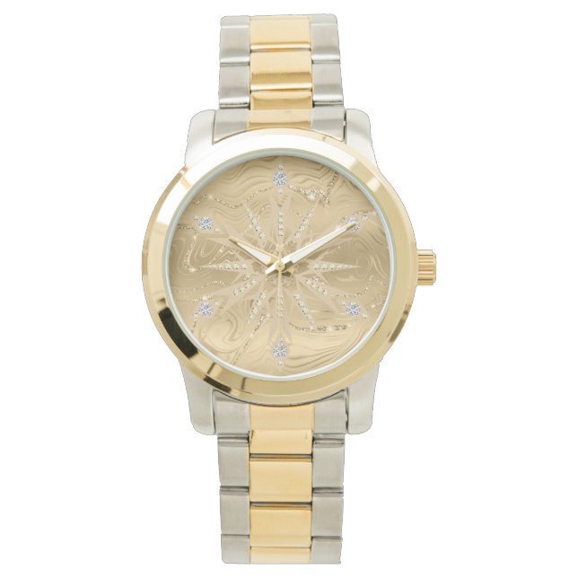 Luxe Gouden Glitter Sneeuwvlok Diamant Horloge (Voorkant)