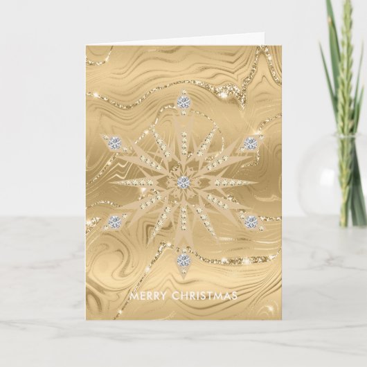 Luxe Gouden Glitter Sneeuwvlok Diamant Kaart (Voorkant)