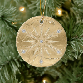 Luxe Gouden Glitter Sneeuwvlok Diamant Keramisch Ornament