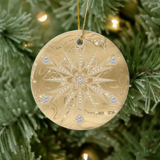 Luxe Gouden Glitter Sneeuwvlok Diamant Keramisch Ornament (Boom)