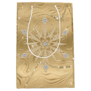 Luxe Gouden Glitter Sneeuwvlok Diamant Medium Cadeauzakje