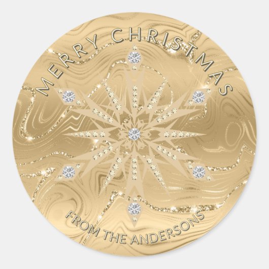 Luxe Gouden Glitter Sneeuwvlok Diamant Ronde Sticker (Voorkant)