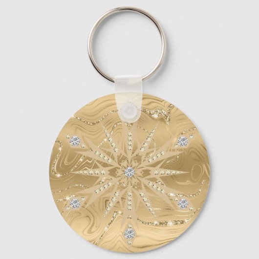 Luxe Gouden Glitter Sneeuwvlok Diamant Sleutelhanger (Voorkant)