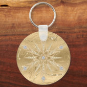 Luxe Gouden Glitter Sneeuwvlok Diamant Sleutelhanger (Voorkant)