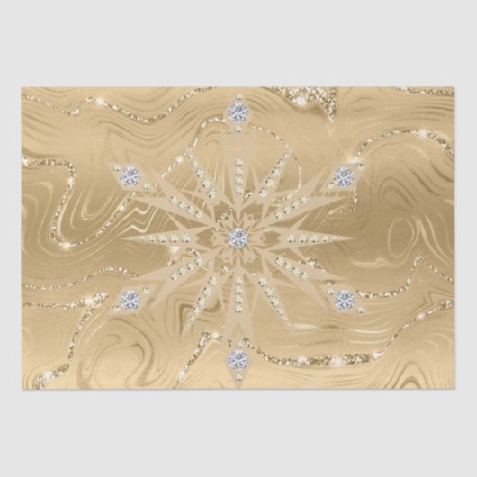 Luxe Gouden Glitter Sneeuwvlok Diamant Tissuepapier (Voorkant)