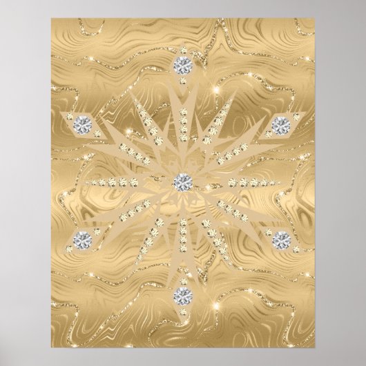 Luxe Gouden Glitter Snowflake Diamond Poster (Voorkant)