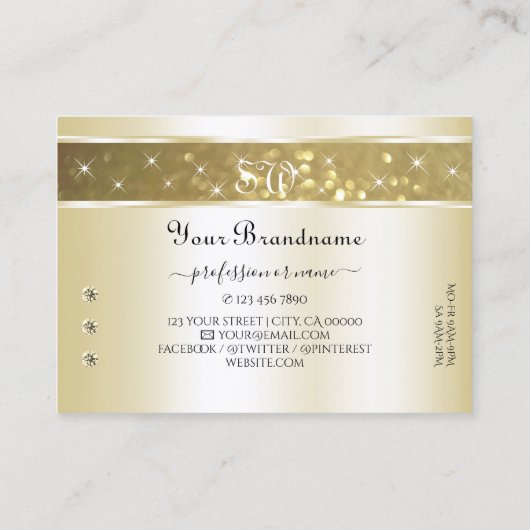 Luxe Gouden Glitter Sparkle Diamonds Initialen Visitekaartje (Achterkant)