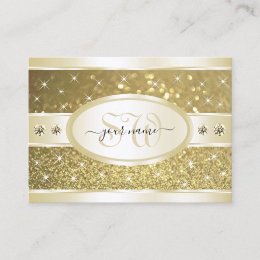 Luxe Gouden Glitter Sparkle Diamonds Initialen Visitekaartje (Voorkant)