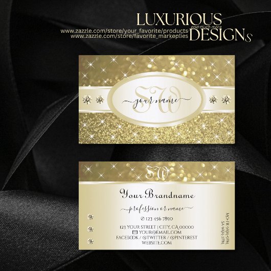 Luxe Gouden Glitter Sparkle Diamonds Initialen Visitekaartje