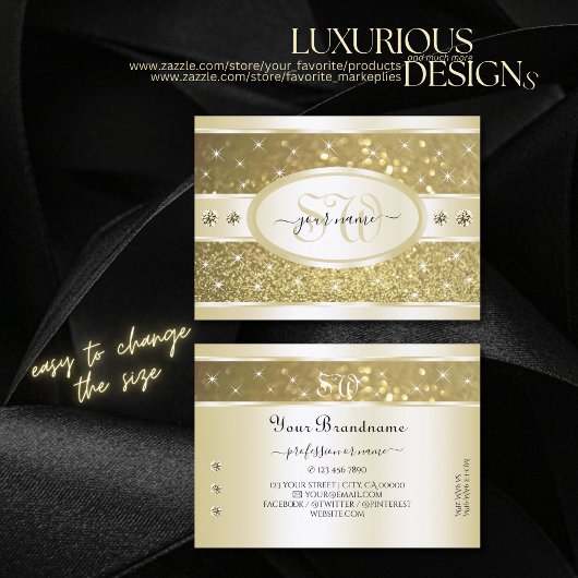 Luxe Gouden Glitter Sparkle Diamonds Initialen Visitekaartje