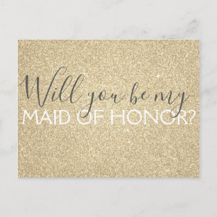 Luxe Gouden Glitter & Sparkle Maid of Honor Uitnodiging Briefkaart