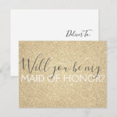 Luxe Gouden Glitter & Sparkle Maid of Honor Uitnodiging Briefkaart (Voorkant / Achterkant)