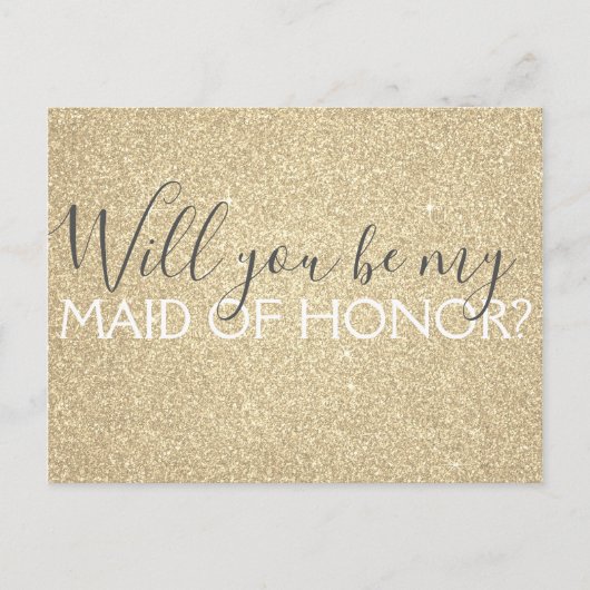 Luxe Gouden Glitter & Sparkle Maid of Honor Uitnodiging Briefkaart (Voorkant)