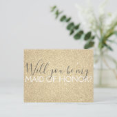 Luxe Gouden Glitter & Sparkle Maid of Honor Uitnodiging Briefkaart (Staand voorkant)