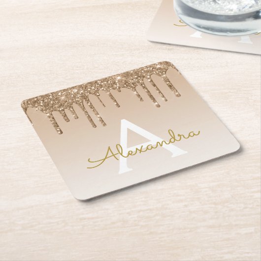 Luxe Gouden Glitter & Sparkle Monogram Verjaardag Kartonnen Onderzetters (Schuin)