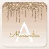 Luxe Gouden Glitter & Sparkle Monogram Verjaardag Kartonnen Onderzetters (Voorkant)