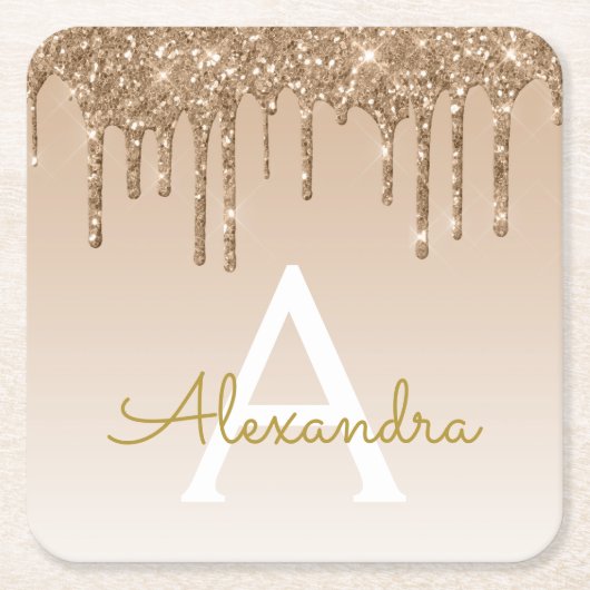Luxe Gouden Glitter & Sparkle Monogram Verjaardag Kartonnen Onderzetters (Voorkant)