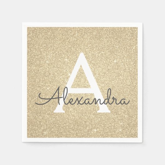 Luxe Gouden Glitter & Sparkle Monogram Verjaardag Servet (Voorkant)