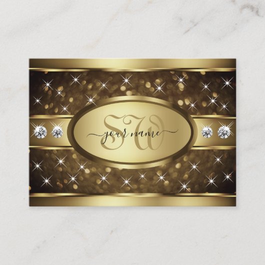 Luxe Gouden Glitter Sparkle Stars Diamant Monogram Visitekaartje (Voorkant)