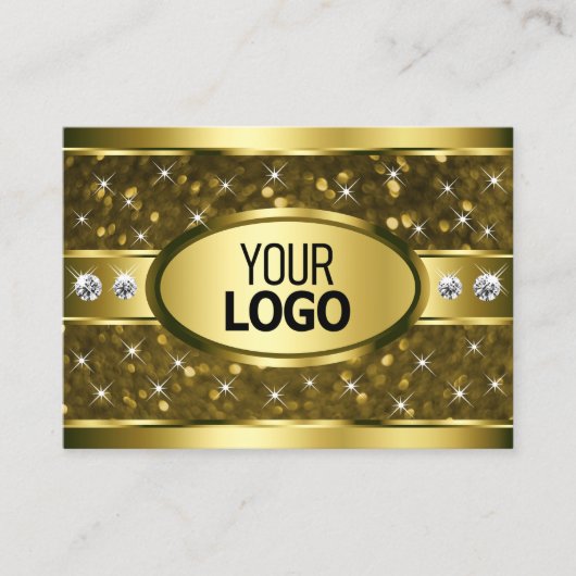 Luxe Gouden Glitter Sterren Diamanten en Logo Visitekaartje (Voorkant)