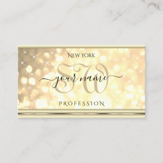 Luxe Gouden Glitter Sterren Initialen Beige Golden Visitekaartje (Voorkant)