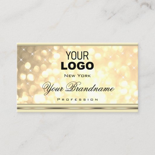 Luxe Gouden Glitter Sterren Logo Beige en Golden Visitekaartje (Voorkant)