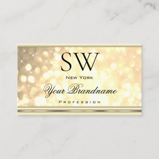 Luxe Gouden Glitter Sterren Monogram Beige Golden Visitekaartje (Voorkant)