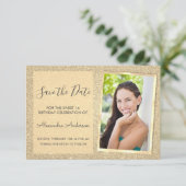 Luxe Gouden Glitter Sweet 16 Save the Date Kaart (Staand voorkant)