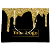 Luxe Gouden Glitterdruppels Zakelijk Logo Groot Cadeauzakje (Voorkant)