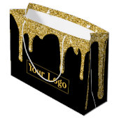 Luxe Gouden Glitterdruppels Zakelijk Logo Groot Cadeauzakje (Achterkant Gekanteld)