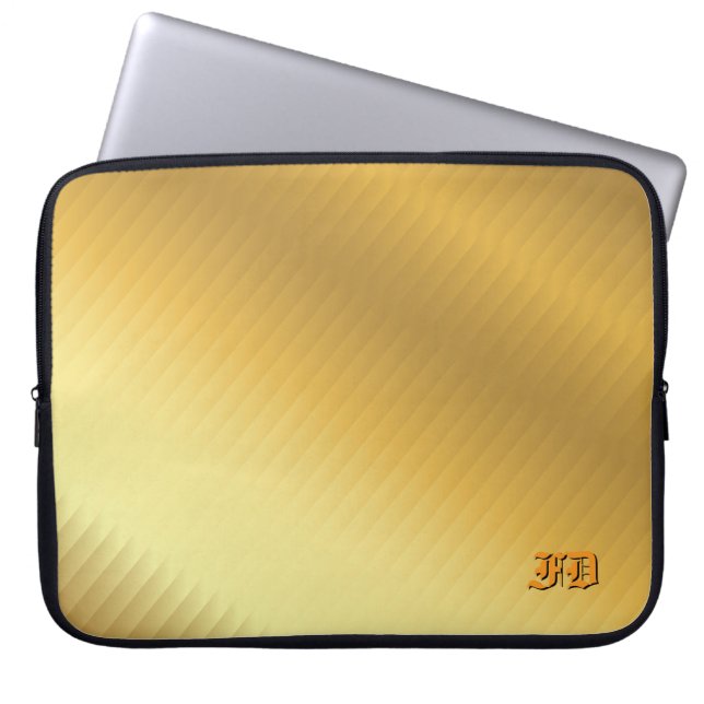 Luxe Gouden Gradiënt Monogram Gepersonaliseerd Laptop Sleeve (Voorkant)
