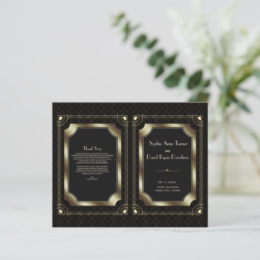 Luxe Gouden Great Gatsby Art Deco Trouwprogramma (Staand voorkant)