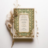 Luxe gouden & groene Art Nouveau bruiloft Kaart