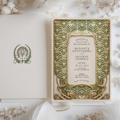 Luxe gouden & groene Art Nouveau bruiloft Kaart