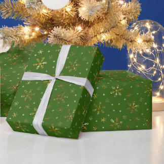 Luxe Gouden Groene Sneeuwvlokken, Vrolijk Kerstfee Cadeaupapier