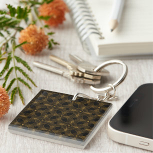 Luxe gouden guilloché naadloos patroon acryl sleutelhanger