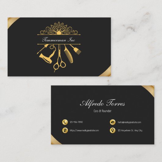 Luxe Gouden Haar Stylist Elegante Salon Branding Visitekaartje (Voorkant / Achterkant)