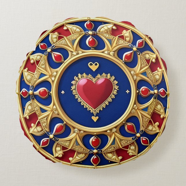 Luxe Gouden Hart Frame Rond Kussen (Voorkant)